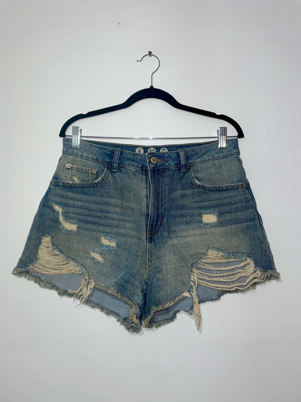 Rewash Distressed Blue High-Waist Jean Shorts